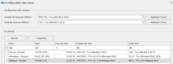 Paramétrage-compte-de-taxes -dAtooSync-Export-Compta Paramétrage compte de taxes de Sync Export Compta
